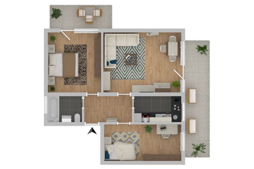 Grundriss 3-Zimmer-Wohnung Unterhachinger Straße
